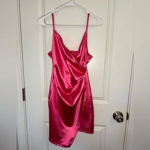 Sexy Hot Pink Satin Mini Dress